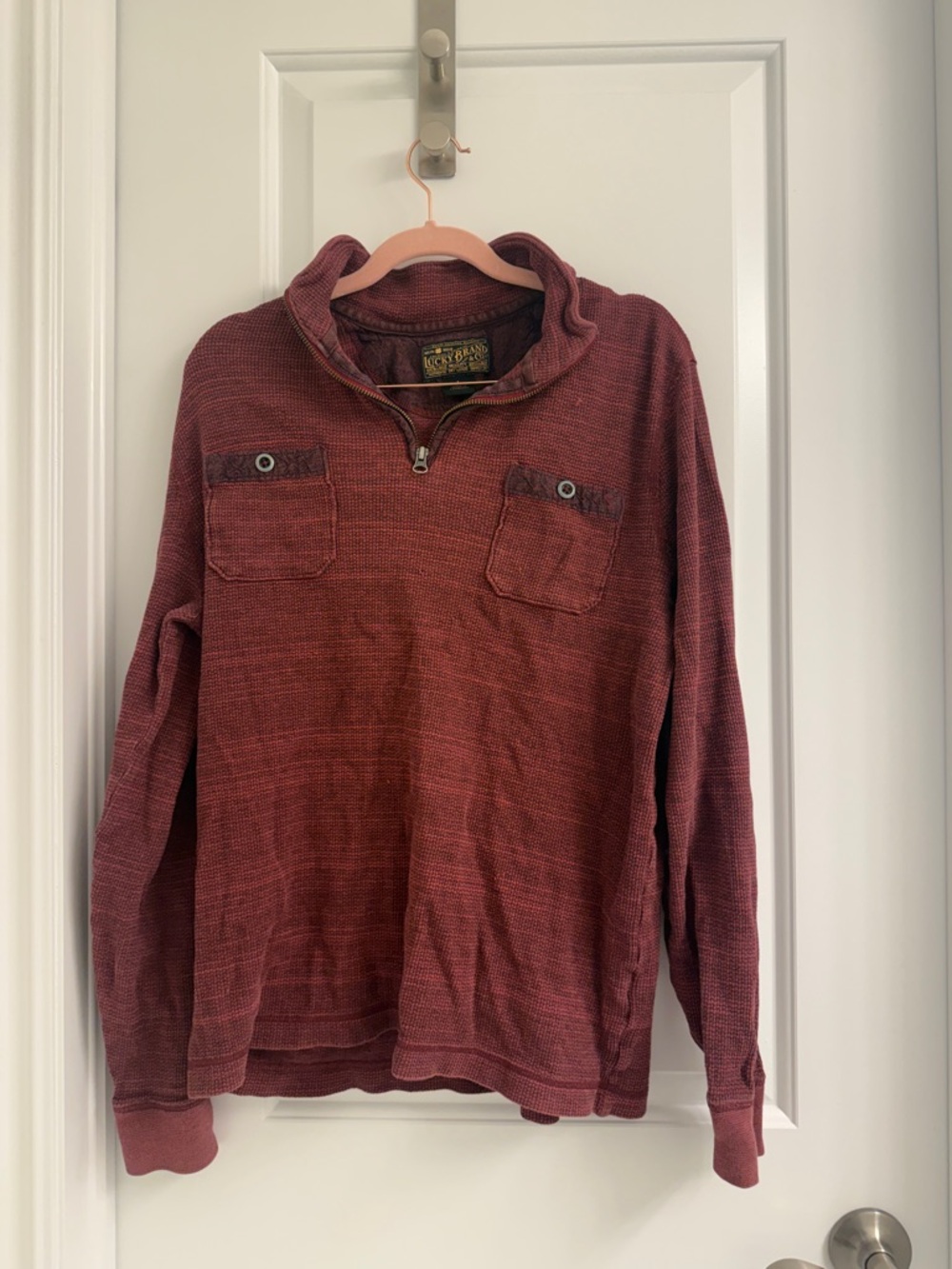 Lucky Brand Men's Maroon Zip-Neck Knit Sweater